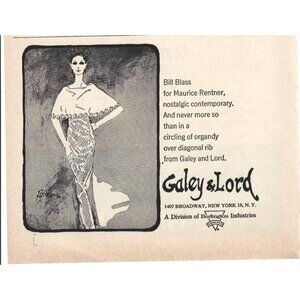 Galey & Lord Bill Blass Maurice Rentner Broadway New York 1960s Vintage Print Ad